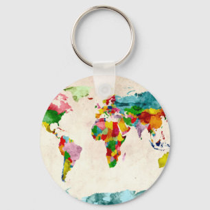World Map Watercolors Key Ring