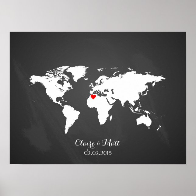 world map wedding guest book signing board (Front)