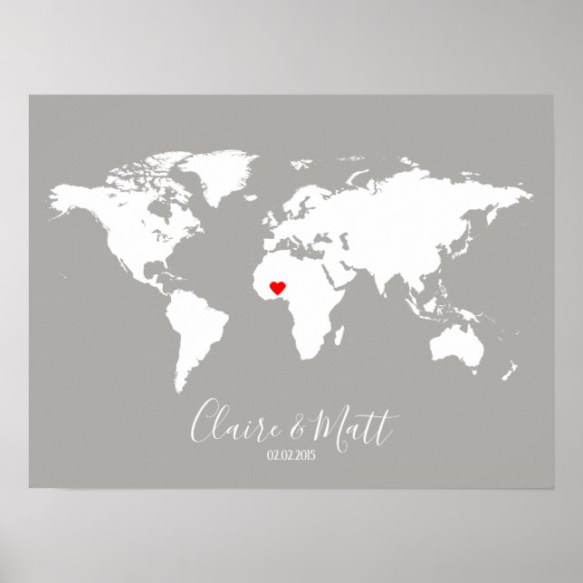 world map wedding guest book signing board (Front)