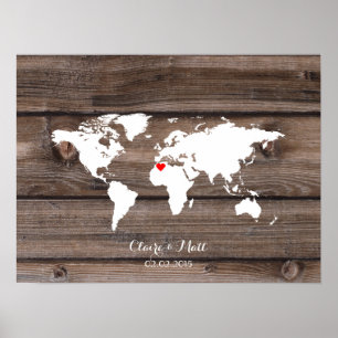 world map wedding guest book signing board wood