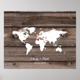world map wedding guest book signing board wood