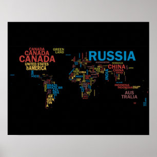 WORLD MAP WITH COUNTRY NAMES POSTER