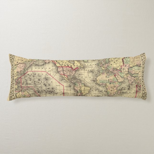 World Map with Explorers' sea routes Body Cushion (Front)
