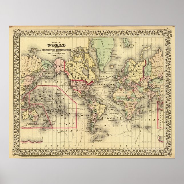 World Map with Explorers' sea routes Poster (Front)
