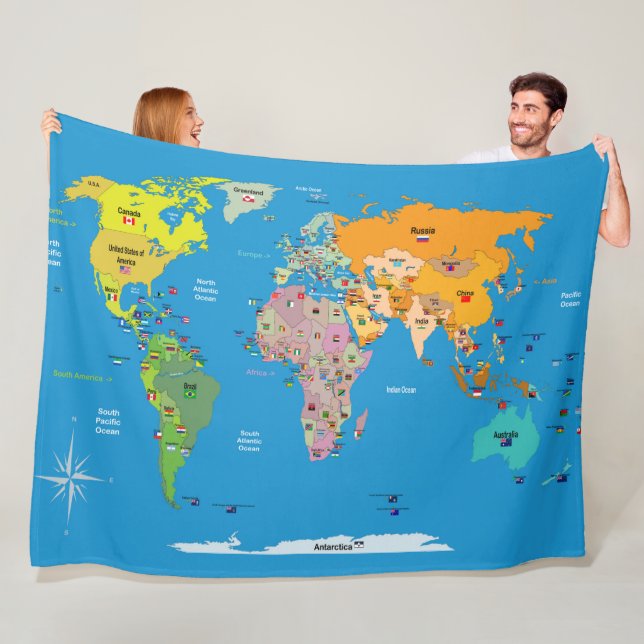 World Map with Flags  Fleece Blanket (In Situ)