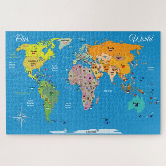 World Map with Flags   Jigsaw Puzzle (Horizontal)