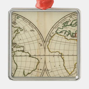 World Map with Latitude and Longititude Metal Ornament