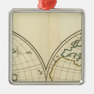 World Map with Latitude and Longititude Metal Ornament