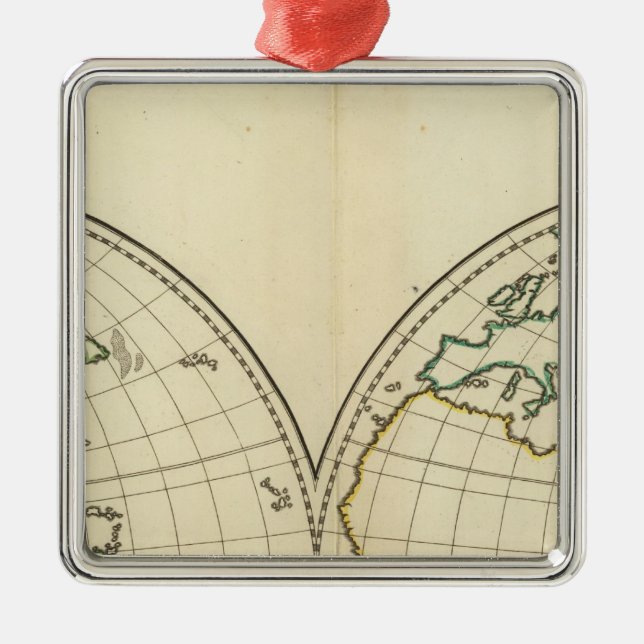 World Map with Latitude and Longititude Metal Ornament (Front)