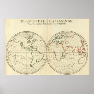 World Map with Latitude and Longititude Poster