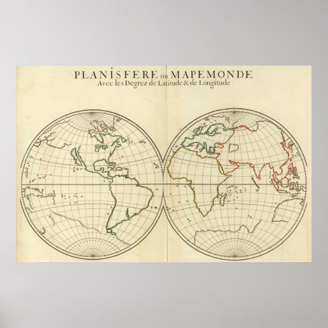 World Map with Latitude and Longititude Poster (Front)