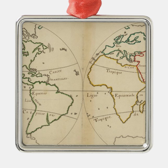 World Map with Tropics Metal Tree Decoration (Front)