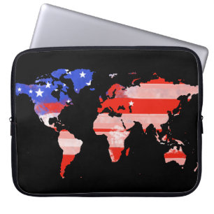 world map with USA flag Laptop Sleeve
