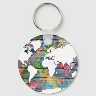 world map wood 12 key ring