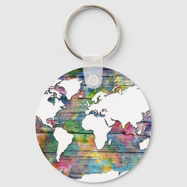 world map wood 12 key ring (Front)