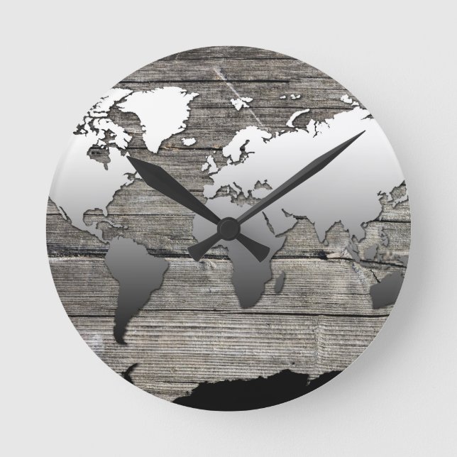 world map wood 13 round clock (Front)