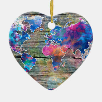world map wood 1 ceramic tree decoration