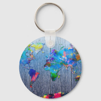 world map wood 2 key ring