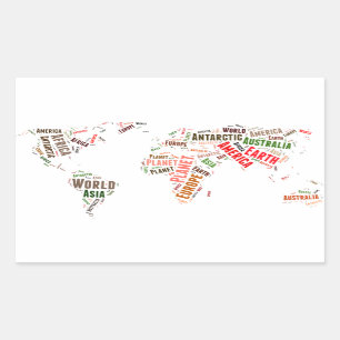 World map words cloud rectangular sticker