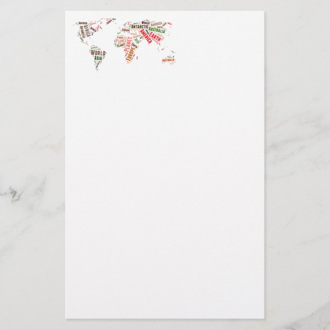 World map words cloud stationery (Front)
