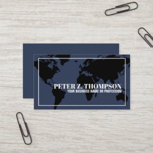 World Map worldwide professional blue Business Card