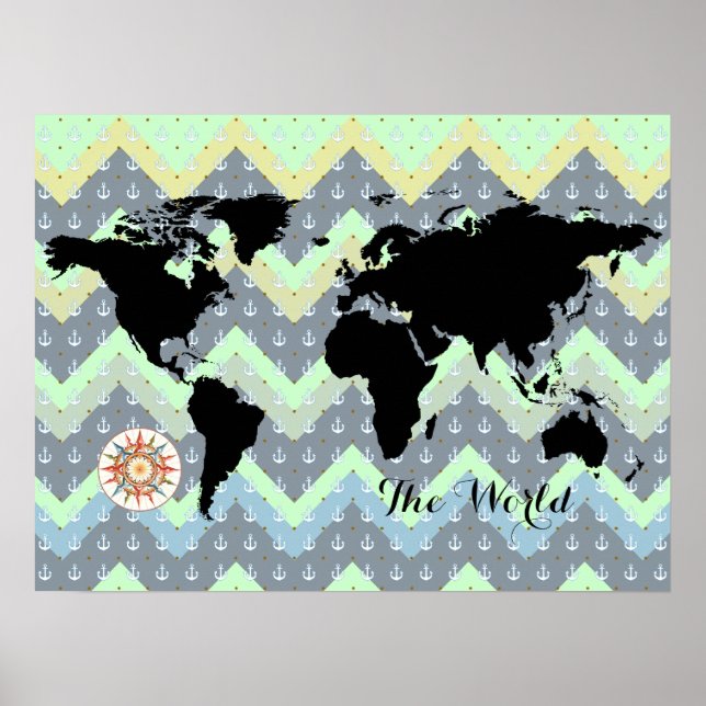 world map zig-zag sea poster (Front)
