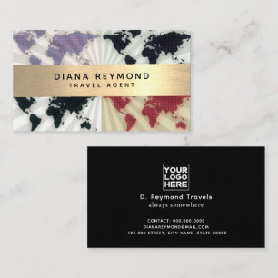 World Maps faux gold stripe Travel Agent Business Card