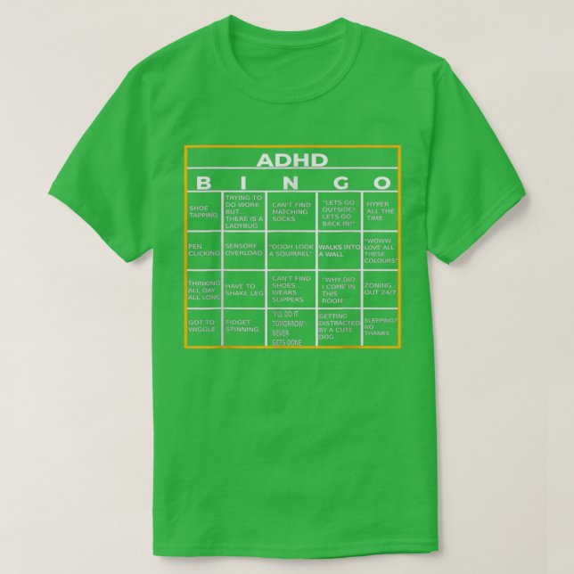 World Mental Health Awareness Day Adhd Bingo Funny T-Shirt (Design Front)