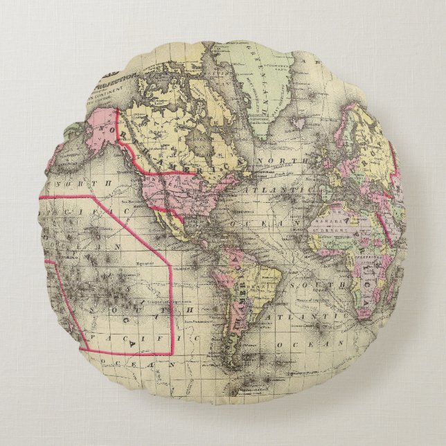 World Mercator proj 2 Round Cushion (Front)
