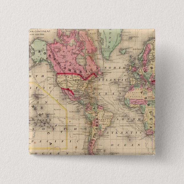 World Mercator proj Map by Mitchell 15 Cm Square Badge (Front)