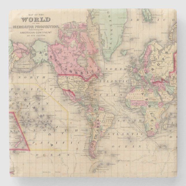 World Mercator proj Map by Mitchell Stone Coaster (Front)