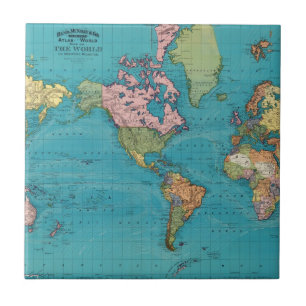World, Mercator's Projection Ceramic Tile