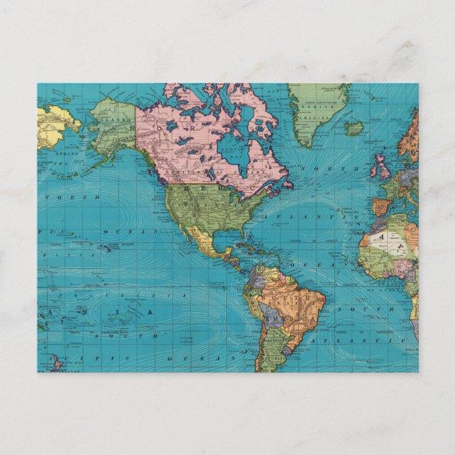 World, Mercator's Projection Postcard (Front)