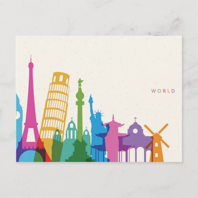 World Monuments Pastel Collage Postcard (Front)