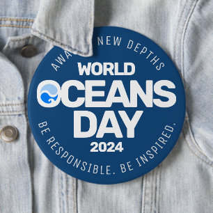 World Oceans Day Blue Stylised Earth Waves 6 Cm Round Badge