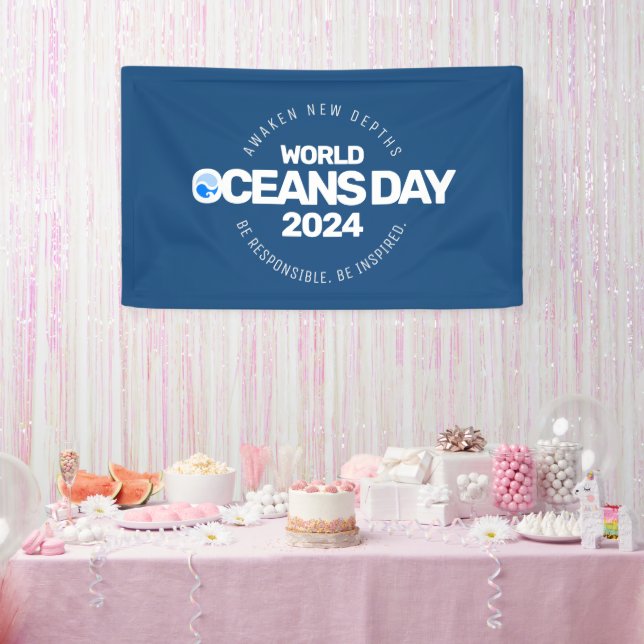 World Oceans Day Blue Stylised Earth Waves Banner (Party)