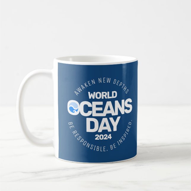 World Oceans Day Blue Stylised Earth Waves Coffee Mug (Left)