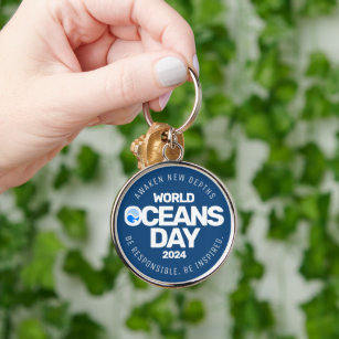 World Oceans Day Blue Stylised Earth Waves Key Ring