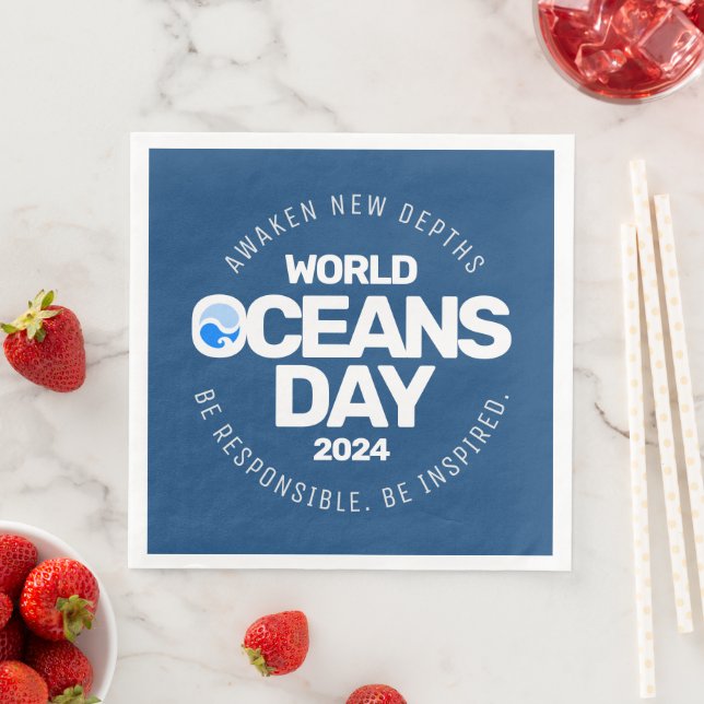 World Oceans Day Blue Stylised Earth Waves Napkin (Insitu)