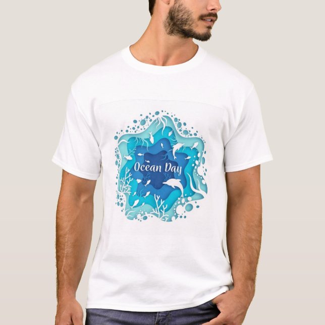 world-oceans-day-concept-paper-style-with-fish T-Shirt (Front)