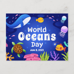 World Oceans Day June 8 2023 Turtle Fish Jellyfish Postcard