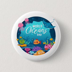 World Oceans Day Underwater Fish Scene Custom Text 6 Cm Round Badge