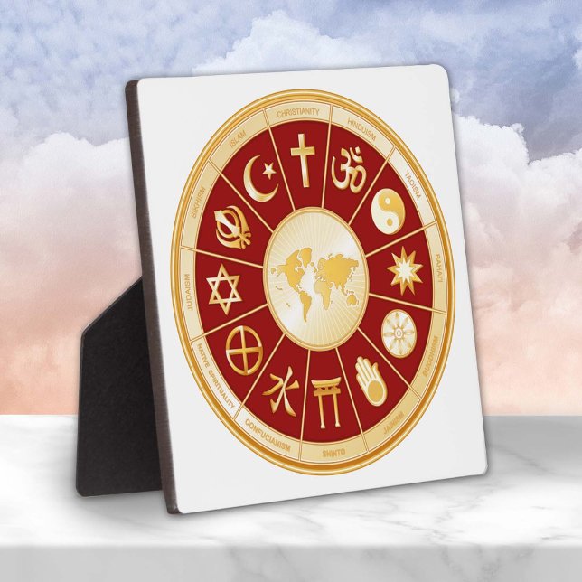 World of Faith Plaque (World of Faith Plaque.
Gold symbols of international religions surround a world map. )