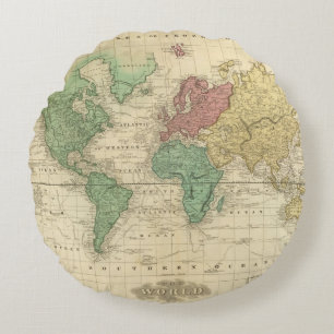 World on Mercators Projection 2 Round Cushion
