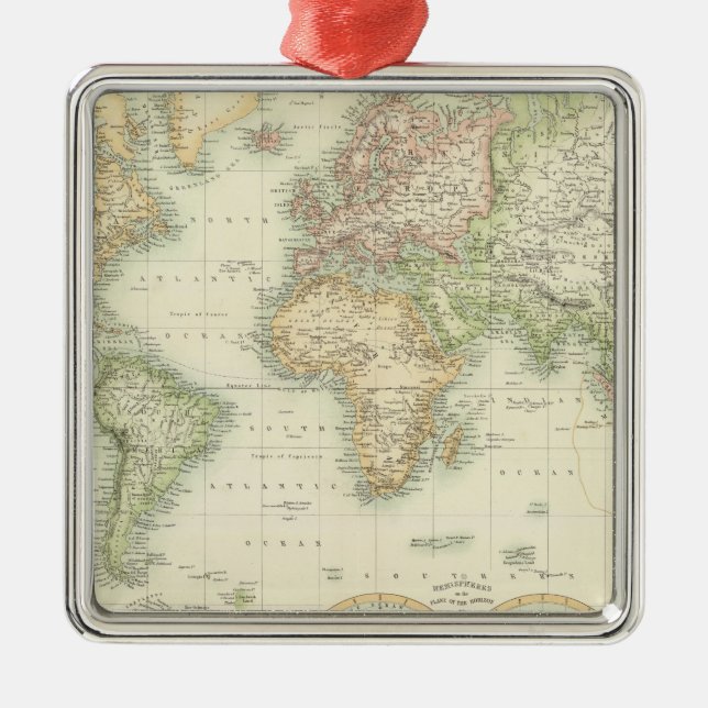 World On Mercator's Projection Metal Ornament (Front)