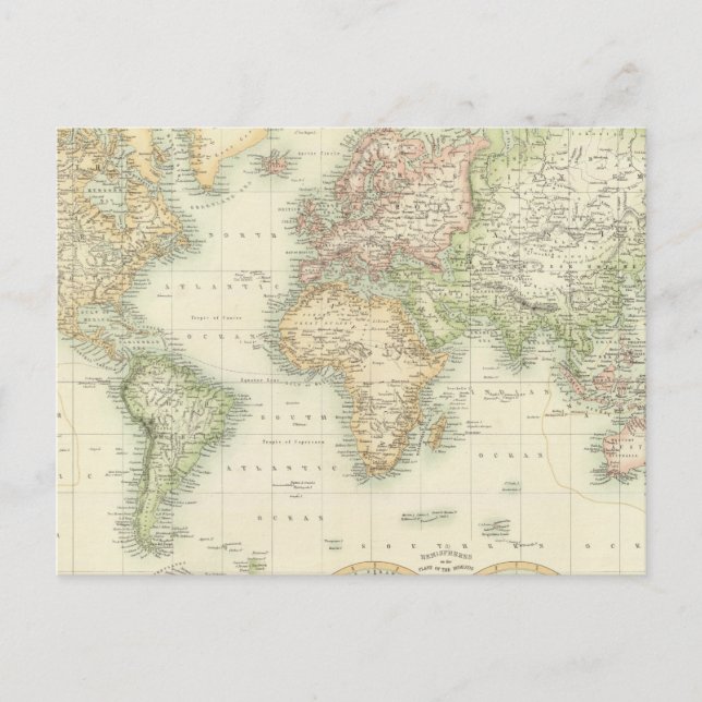 World On Mercator's Projection Postcard (Front)