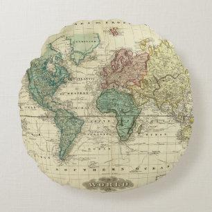 World on Mercators Projection Round Cushion