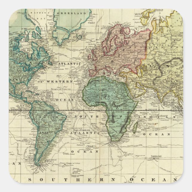 World on Mercators Projection Square Sticker (Front)