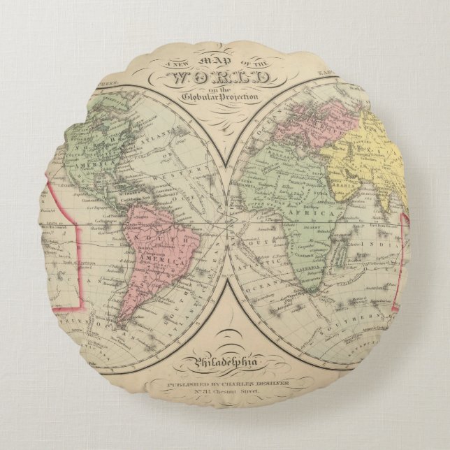World on the Globular Projection Round Cushion (Front)