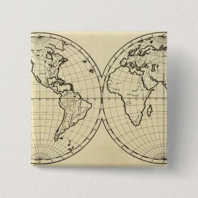 World outline double hemisphere 15 cm square badge (Front)